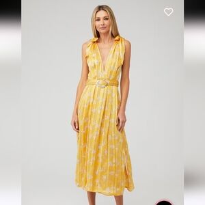 SABINA MUSAYEV KIMBER DRESS yellow floral chiffon lurex large
